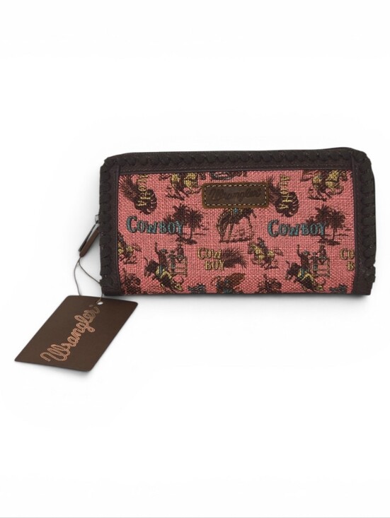 Wrangler Handbags - Wrangler Pink Cowboy Print Wallet NWT Western Zip Around Clutch Retro Cowgirl